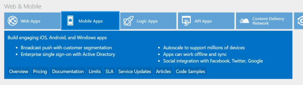 Azure Mobile Apps snippet expanded