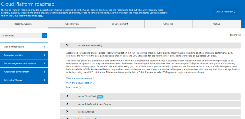 Azure roadmap