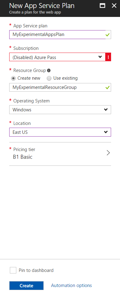 Creating an App Service Plan